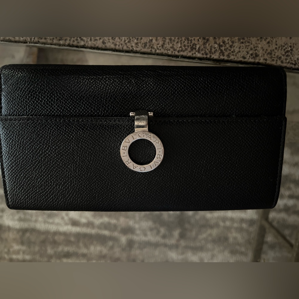 BVLGARI Black Wallet with Silver Accent